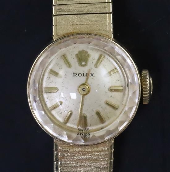 A ladys 14k gold Rolex manual wind wrist watch,